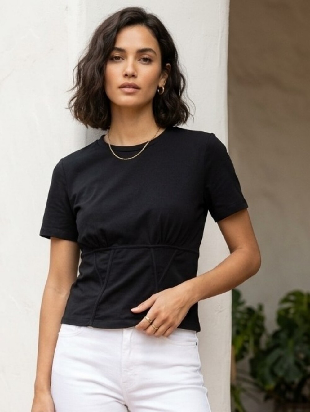 Walter Baker Corset Paneled Waist Short Sleeve Top-M#088
